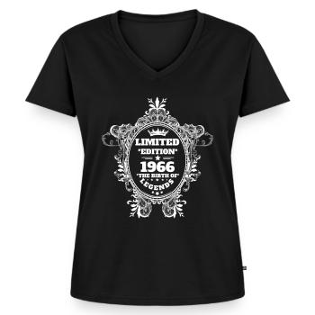 1966 - T-shirt encolure en V Premium bio Femme - noir - Devant - AI Model Female 172 light (172cm)