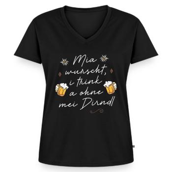 Trachtenshirt Damen Saufen Trachten T-Shirt Dirndl - Frauen Premium Bio T-Shirt mit V-Ausschnitt - Schwarz - Vorne - AI Model Female 172 light (172cm)