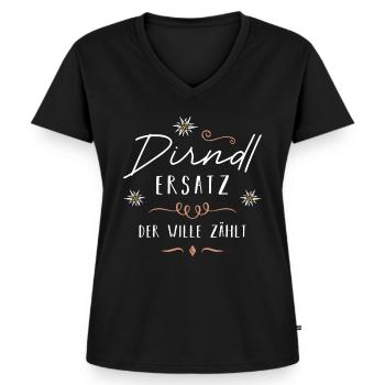 Ersatz Dirndl T-Shirt Trachtenshirt Damen Tracht - Frauen Premium Bio T-Shirt mit V-Ausschnitt - Schwarz - Vorne - AI Model Female 172 light (172cm)