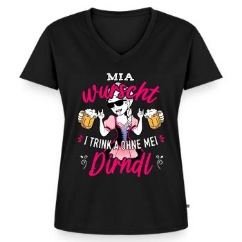 Trachtenshirt Damen Dirndl Saufen Trachten T-Shirt - Frauen Premium Bio T-Shirt mit V-Ausschnitt - Schwarz - Vorne - AI Model Female 172 light (172cm)
