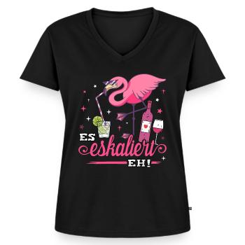 Es eskaliert eh Damen Shirt Flamingo Malle Outfit - Frauen Premium Bio T-Shirt mit V-Ausschnitt - Schwarz - Vorne - AI Model Female 172 light (172cm)