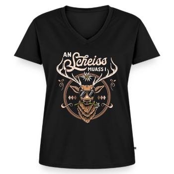 Trachtenshirt Herren Trachten T-Shirt Grantler - Frauen Premium Bio T-Shirt mit V-Ausschnitt - Schwarz - Vorne - AI Model Female 172 light (172cm)