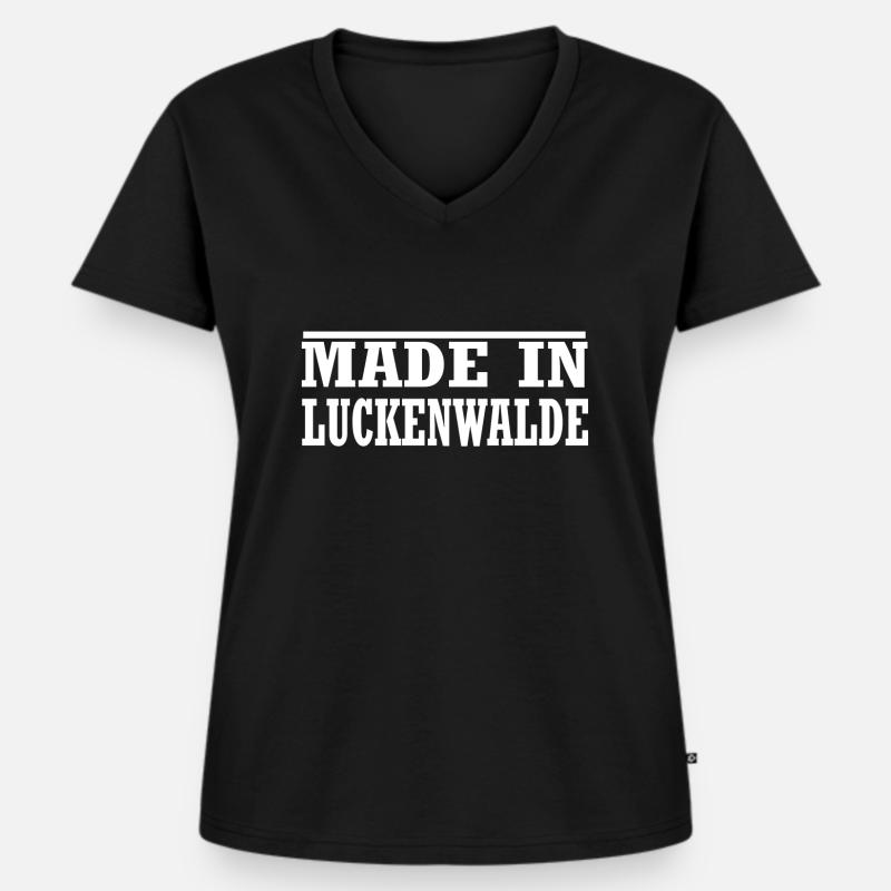 Luckenwalde - Frauen Premium Bio T-Shirt mit V-Ausschnitt - Schwarz