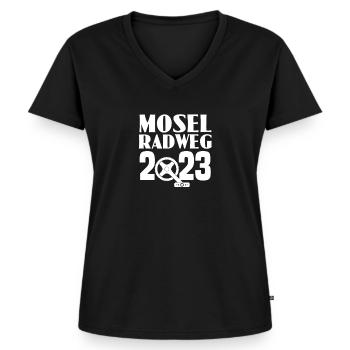 Mosel Radweg - Frauen Premium Bio T-Shirt mit V-Ausschnitt - Schwarz - Vorne - AI Model Female 172 light (172cm)
