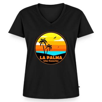 La Palma - Frauen Premium Bio T-Shirt mit V-Ausschnitt - Schwarz - Vorne - AI Model Female 172 light (172cm)