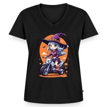 Anime Hexen-Biker Halloween Special - Frauen Premium Bio T-Shirt mit V-Ausschnitt - Schwarz - Vorne - AI Model Female 172 light (172cm)