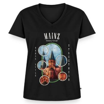 Mainz Deutschland Stadt Skyline Dom Heimat Liebe - Frauen Premium Bio T-Shirt mit V-Ausschnitt - Schwarz - Vorne - AI Model Female 172 light (172cm)