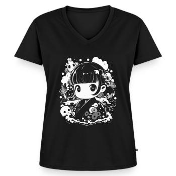 Süßes Anime Design für Anime-Fans und Otakus - Frauen Premium Bio T-Shirt mit V-Ausschnitt - Schwarz - Vorne - AI Model Female 172 light (172cm)