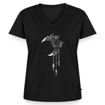 Mystisches Wicca-Design mit Halbmond und Blumen - Frauen Premium Bio T-Shirt mit V-Ausschnitt - Schwarz - Vorne - AI Model Female 172 light (172cm)