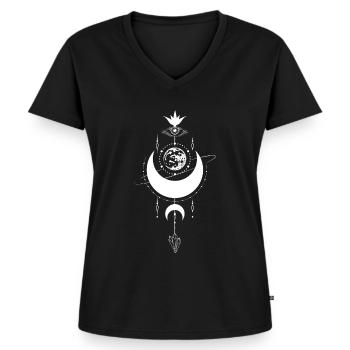 Design mystique: Eye with Moon Phases & Crystals - T-shirt encolure en V Premium bio Femme - noir - Devant - AI Model Female 172 light (172cm)