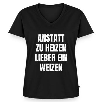 Heizen und Weizen - Lustiger Feierabend Spruch - Frauen Premium Bio T-Shirt mit V-Ausschnitt - Schwarz - Vorne - AI Model Female 172 light (172cm)