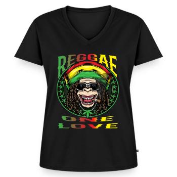 One Love - Frauen Premium Bio T-Shirt mit V-Ausschnitt - Schwarz - Vorne - AI Model Female 172 light (172cm)