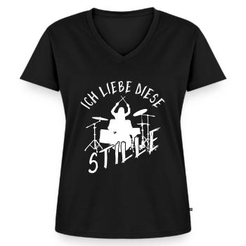 Lustiger Drummer Ich Liebe Diese Stille Schlagzeug - Frauen Premium Bio T-Shirt mit V-Ausschnitt - Schwarz - Vorne - AI Model Female 172 light (172cm)