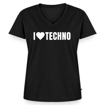i love Techno - Frauen Premium Bio T-Shirt mit V-Ausschnitt - Schwarz - Vorne - AI Model Female 172 light (172cm)