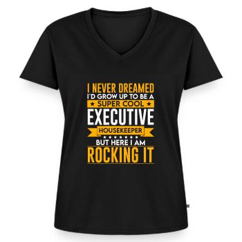 Entretien ménager nettoyeur Femme de ménage - T-shirt encolure en V Premium bio Femme - noir - Devant - AI Model Female 172 light (172cm)