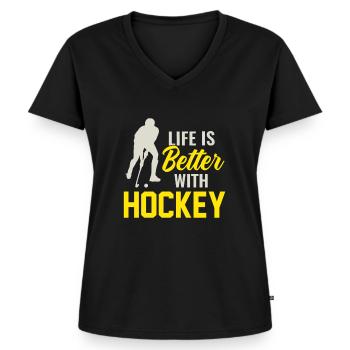 Sports des joueurs de hockey sur gazon - T-shirt encolure en V Premium bio Femme - noir - Devant - AI Model Female 172 light (172cm)
