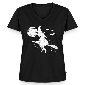 Heks met heksen koesterende volle maan - Vrouwen Premium Bio T-shirt met V-hals - zwart - Voor - AI Model Female 172 light (172cm)