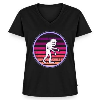 Retro Zombie T-Shirt Oldschool Zombieapokalypse - Frauen Premium Bio T-Shirt mit V-Ausschnitt - Schwarz - Vorne - AI Model Female 172 light (172cm)