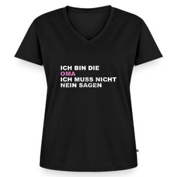 Oma Spruch - Frauen Premium Bio T-Shirt mit V-Ausschnitt - Schwarz - Vorne - AI Model Female 172 light (172cm)