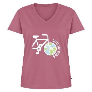 Voyage dans le monde avec une idée de cadeau de vélo - T-shirt encolure en V Premium bio Femme - mauve - Devant - AI Model Female 172 dark (172cm)