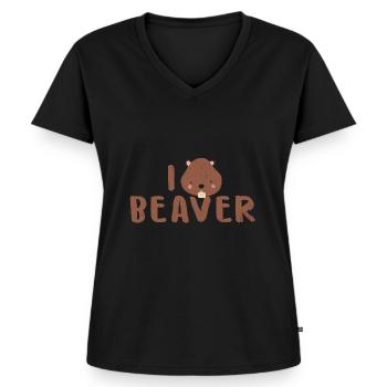 Biber - Frauen Premium Bio T-Shirt mit V-Ausschnitt - Schwarz - Vorne - AI Model Female 172 light (172cm)