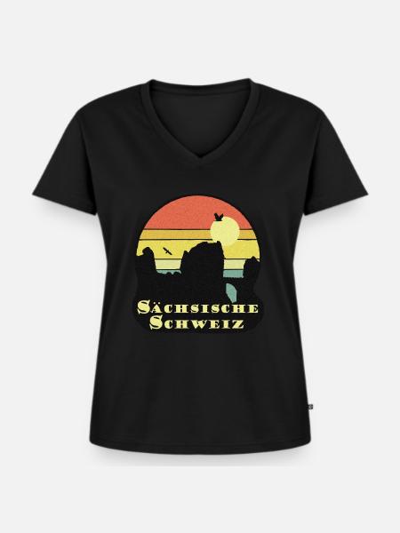 sächsische schweiz - Frauen Premium Bio T-Shirt mit V-Ausschnitt - Schwarz