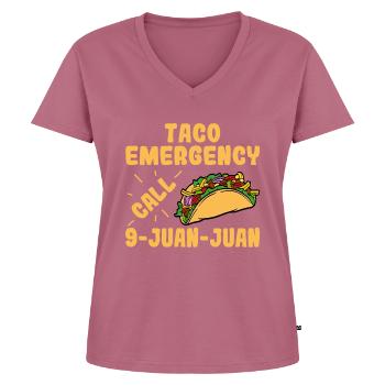 "Taco Notruf 9-Juan-Juan" für alle Tacos - Frauen Premium Bio T-Shirt mit V-Ausschnitt - Mauve - Vorne - AI Model Female 172 dark (172cm)