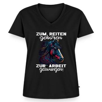 Pferdemädchen Pferdemama - Reiten - Westernreiten - Frauen Premium Bio T-Shirt mit V-Ausschnitt - Schwarz - Vorne - AI Model Female 172 light (172cm)