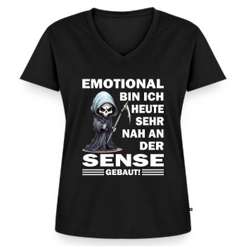 Emotional bin ich heute sehr nah an der Sensen - Frauen Premium Bio T-Shirt mit V-Ausschnitt - Schwarz - Vorne - AI Model Female 172 light (172cm)