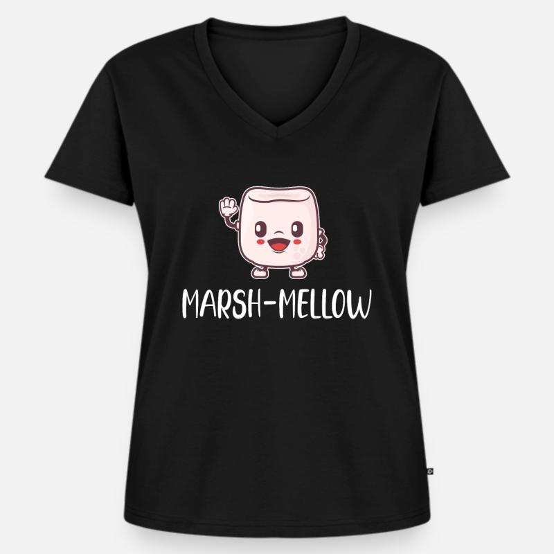 Marsh-mellow Marshmallow Puns Cocoa Rv Mountain - Women's Premium Organic V-neck T-shirt - black
