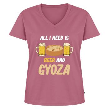 Alles Was Ich Brauche Ist Bier Und Gyoza - Frauen Premium Bio T-Shirt mit V-Ausschnitt - Mauve - Vorne - AI Model Female 172 dark (172cm)
