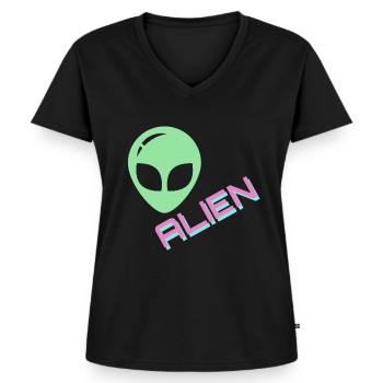alien - Frauen Premium Bio T-Shirt mit V-Ausschnitt - Schwarz - Vorne - AI Model Female 172 light (172cm)