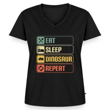 Dino Stegosaurus Carnivore Herbivore - T-shirt encolure en V Premium bio Femme - noir - Devant - AI Model Female 172 light (172cm)