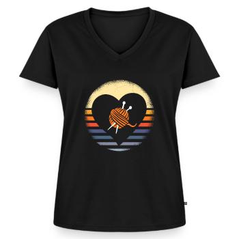 Stricken - Frauen Premium Bio T-Shirt mit V-Ausschnitt - Schwarz - Vorne - AI Model Female 172 light (172cm)
