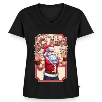 Bad Santa Weihnachtsmann Weihnachten Nikolaus Böse - Frauen Premium Bio T-Shirt mit V-Ausschnitt - Schwarz - Vorne - AI Model Female 172 light (172cm)