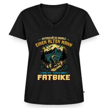 Fatbike | Alter Mann Spruch - Frauen Premium Bio T-Shirt mit V-Ausschnitt - Schwarz - Vorne - AI Model Female 172 light (172cm)