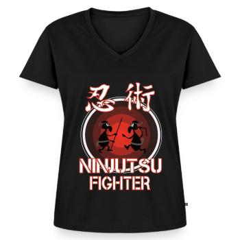 Funny Ninjutsu Fighter Outfit - Frauen Premium Bio T-Shirt mit V-Ausschnitt - Schwarz - Vorne - AI Model Female 172 light (172cm)