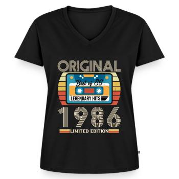 Cadeau D’anniversaire Vintage 1986 Édition Limitée - T-shirt encolure en V Premium bio Femme - noir - Devant - AI Model Female 172 light (172cm)