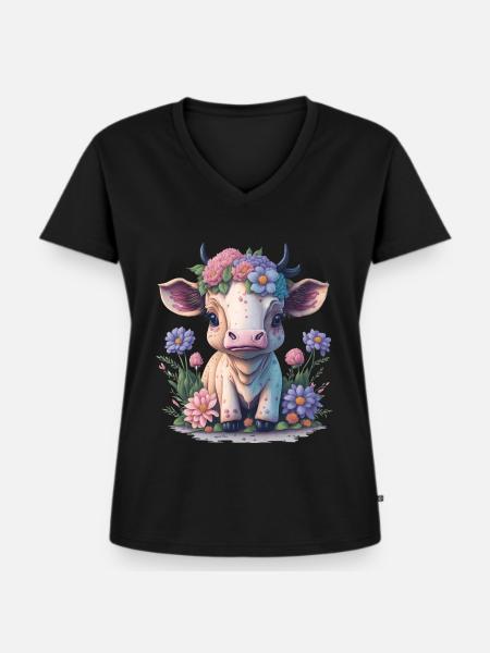 Kuh - Frauen Premium Bio T-Shirt mit V-Ausschnitt - Schwarz