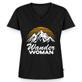 Wander Woman Berge Wanderer Wandern Geschenk - Frauen Premium Bio T-Shirt mit V-Ausschnitt - Schwarz - Vorne - AI Model Female 172 light (172cm)