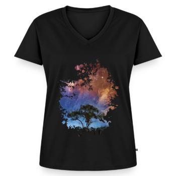 Baum bei Nacht - Frauen Premium Bio T-Shirt mit V-Ausschnitt - Schwarz - Vorne - AI Model Female 172 light (172cm)