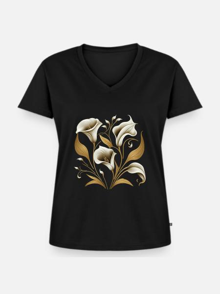 Lilien - Frauen Premium Bio T-Shirt mit V-Ausschnitt - Schwarz