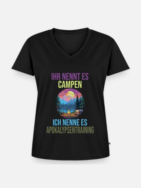 Campingplatz - Frauen Premium Bio T-Shirt mit V-Ausschnitt - Schwarz