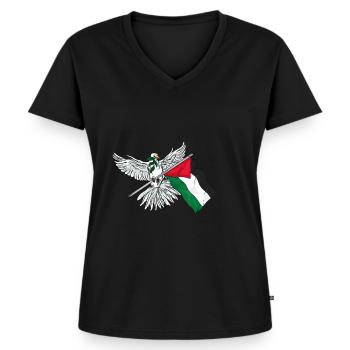 Palestine - T-shirt encolure en V Premium bio Femme - noir - Devant - AI Model Female 172 light (172cm)
