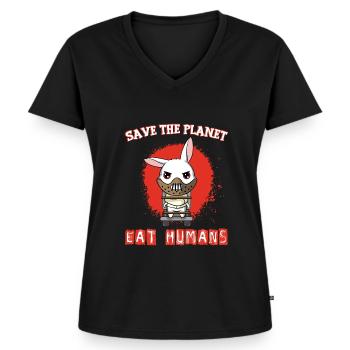 Vegan Earth Day Animal Rights Garment Apparel - Frauen Premium Bio T-Shirt mit V-Ausschnitt - Schwarz - Vorne - AI Model Female 172 light (172cm)