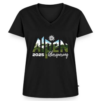 Alpenüberquerung Alpen Überquerung 2025 Edelweiß - Frauen Premium Bio T-Shirt mit V-Ausschnitt - Schwarz - Vorne - AI Model Female 172 light (172cm)