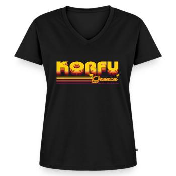 Corfou : design rétro méditerranéen - T-shirt encolure en V Premium bio Femme - noir - Devant - AI Model Female 172 light (172cm)