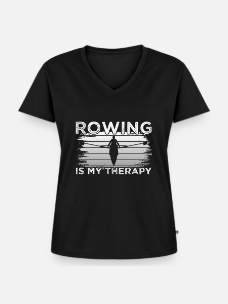 Rowing Therapy - Frauen Premium Bio T-Shirt mit V-Ausschnitt - Schwarz