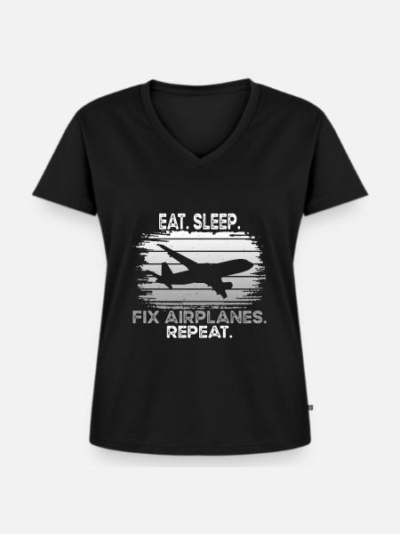 Mechaniker Fix Airplanes - Frauen Premium Bio T-Shirt mit V-Ausschnitt - Schwarz