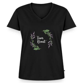 Lavendel I Team Braut Blumenkranz Hochzeit Boho - Frauen Premium Bio T-Shirt mit V-Ausschnitt - Schwarz - Vorne - AI Model Female 172 light (172cm)